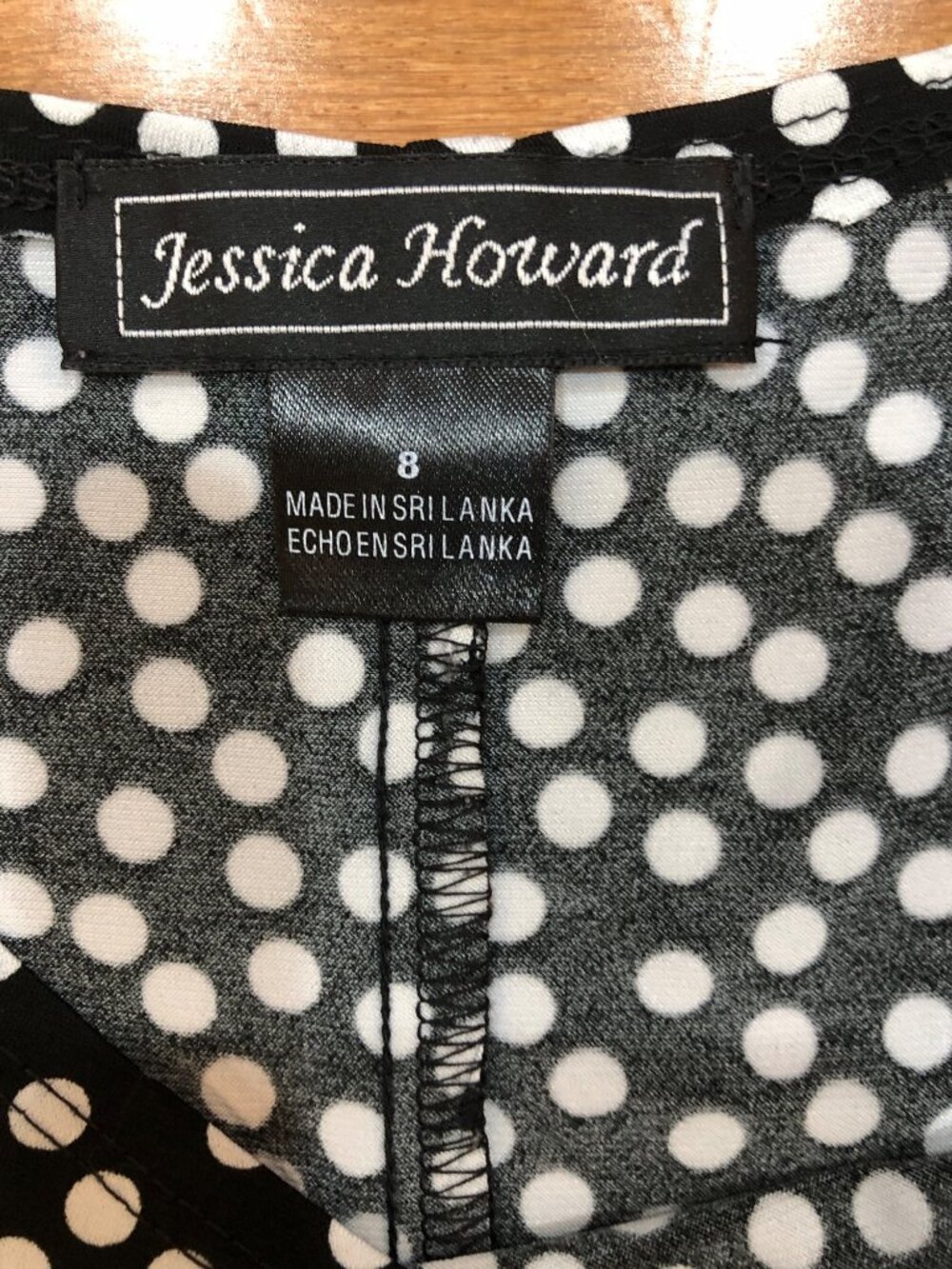 Jessica Howard Sleeveless Fit & Flare Black & White Polka Dot Midi Dress Size 8 - Picture 8 of 9